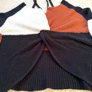 Colorblock Cold Shoulder Knit Sweater